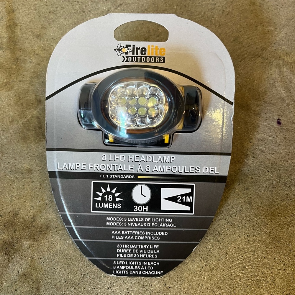 NIB FIRELITE Outdoors 8 LED Headlamp 18 Lumens 30 Hours